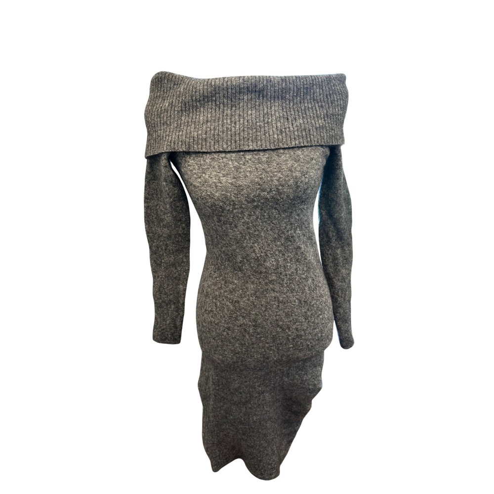 Babaton Aritzia Wool Yak Blend Off The Shoulder Sweater Dress Grey  Wintercore